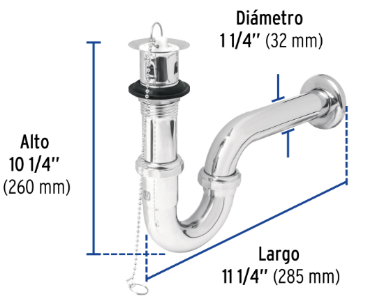 Venta de CESPOL P/LAVABO LATON CROMADO C/CONTRA  (Mueble de Baño) en CDMX | Ferreteros Unidos