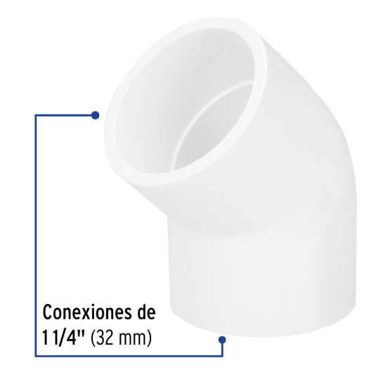Venta de CODO PVC HID. 1 1/4" X 45 (Mueble de Baño) en CDMX | Ferreteros Unidos