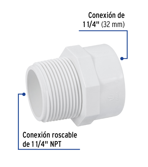 Venta de CONECTOR MACHO PVC HID. 1 1/4" (Mueble de Baño) en CDMX | Ferreteros Unidos