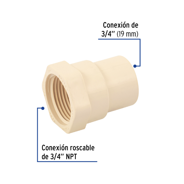 Venta de CONECTOR HEMBRA CPVC 3/4" (Mueble de Baño) en CDMX | Ferreteros Unidos