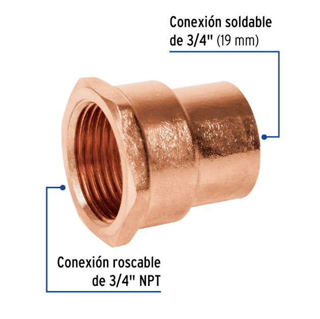 Venta de CONECTOR HEMBRA COBRE 3/4" (Mueble de Baño) en CDMX | Ferreteros Unidos