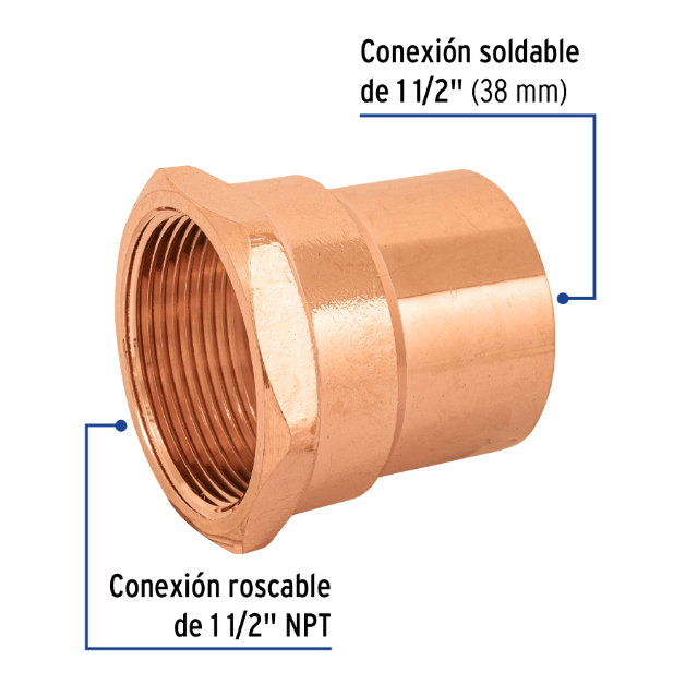 Venta de CONECTOR HEMBRA COBRE 1 1/2" (Mueble de Baño) en CDMX | Ferreteros Unidos