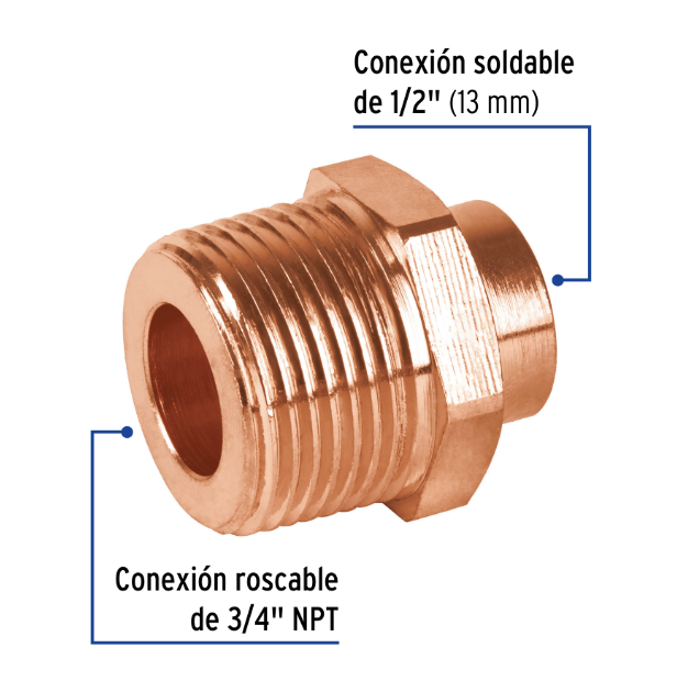 Venta de CONECTOR MACHO COBRE 3/4" X 1/2" REDUCCION (Mueble de Baño) en CDMX | Ferreteros Unidos